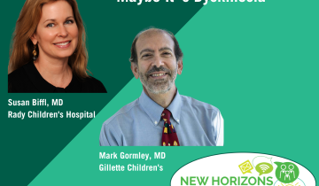 Do you have movements that are difficult to control? Maybe it'd dyskinesia. With an image of Dr. Susan Biffl wearing a black shirt and Dr. Mark Gormley wearing a blue shirt and tie. Over the logo New Horizons Virtual Town Hall Series
