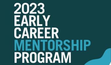 Cerebral Palsy Foundation 2023 Early Career Mentorship Program in white and blue lettering over a green background with a blue, white and green wave.