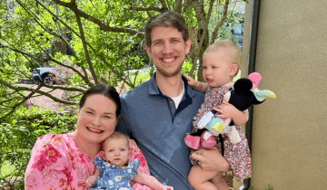 Leeanne Williams with her two baby daughters and her husband