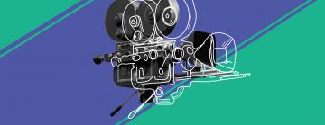 Black Video Camera over blue and green background