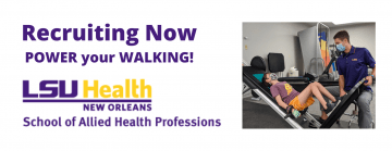 LSU Landing page with a boy on a leg press machine next to a researcher