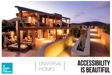Cover of CPF Universal Homes Accessibility is Beautiful Look Book featuring CPF logo and photo of home lit at dusk with outside ramp