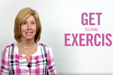 Photo of Diane Damiano with words get some exercise written in pink