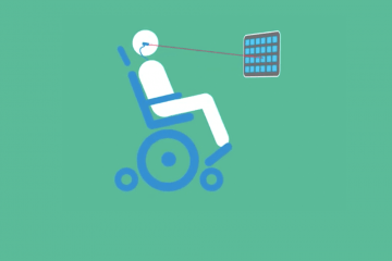 Stick Figure sitting in wheelchair using laser pointer to communicate
