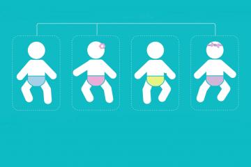 Four babies moving their limbs against a teal background to represent general movements assessments