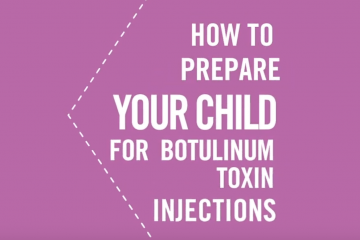 Infographic with purple background written in bold font with the words how to prepare your child for botulinum toxin injections