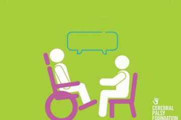 An image of two cartoon people talking on a green background