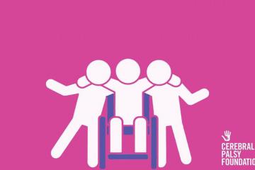 An image of three cartoon people on a pink background