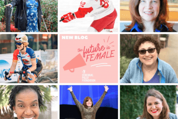 "The Future Is Female" written in text in the center surrounded by images of several women advocates with disabilities 