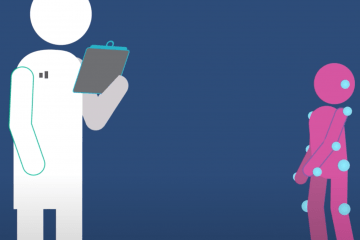 Animation depicting a doctor evaluating a patients gait