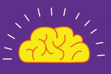 An image of a yellow brain on a purple background