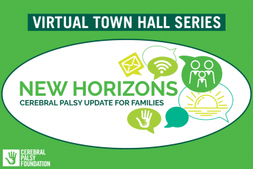 Logo for the New Horizons Virtual Town Hall Educational Series. Green Background with speech bubbles