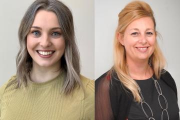 Photo of Madison Paton wearing a yellow sweater and Iona Novak wearing a black shirt on a grey background