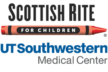 Scottish Rite written in Black Lettering over a red crayon above UT Southwestern Medical Center written in Blue.
