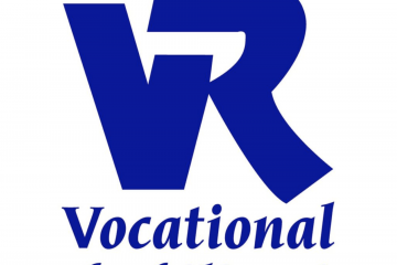 VR - Vocational Rehabilitation Logo in blue letters