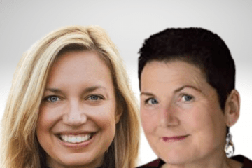 Kara Buckley has blond hair and blue eyes and is smiling wearing a black turtle neck while Lily Collison has black pixie hair and is smiling wearing a maroon shirt.